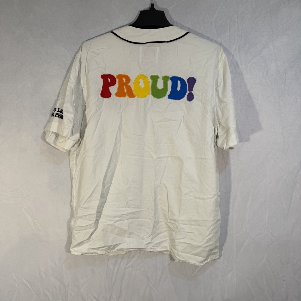 Hollister LGBTQ Sheet Sleeve Jersey White With PRiDE Print FITS a Large‎ Men's